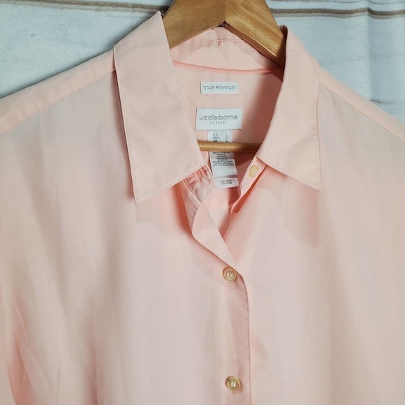 Liz Claiborne Blouse Womens Large Pink Stain Resistant Button Up Silky - Picture 3 of 9